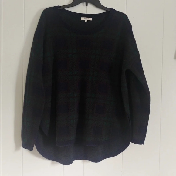 Madewell Womens Pullover Sweater Large Green Checkered Long Sleeve 11% Mohair - Picture 1 of 8